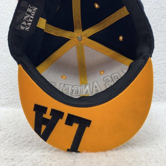 Los Angeles Flat Bill Hat Mens Snapback OSFM Yellow Navy Blue California Cali - Picture 8 of 10